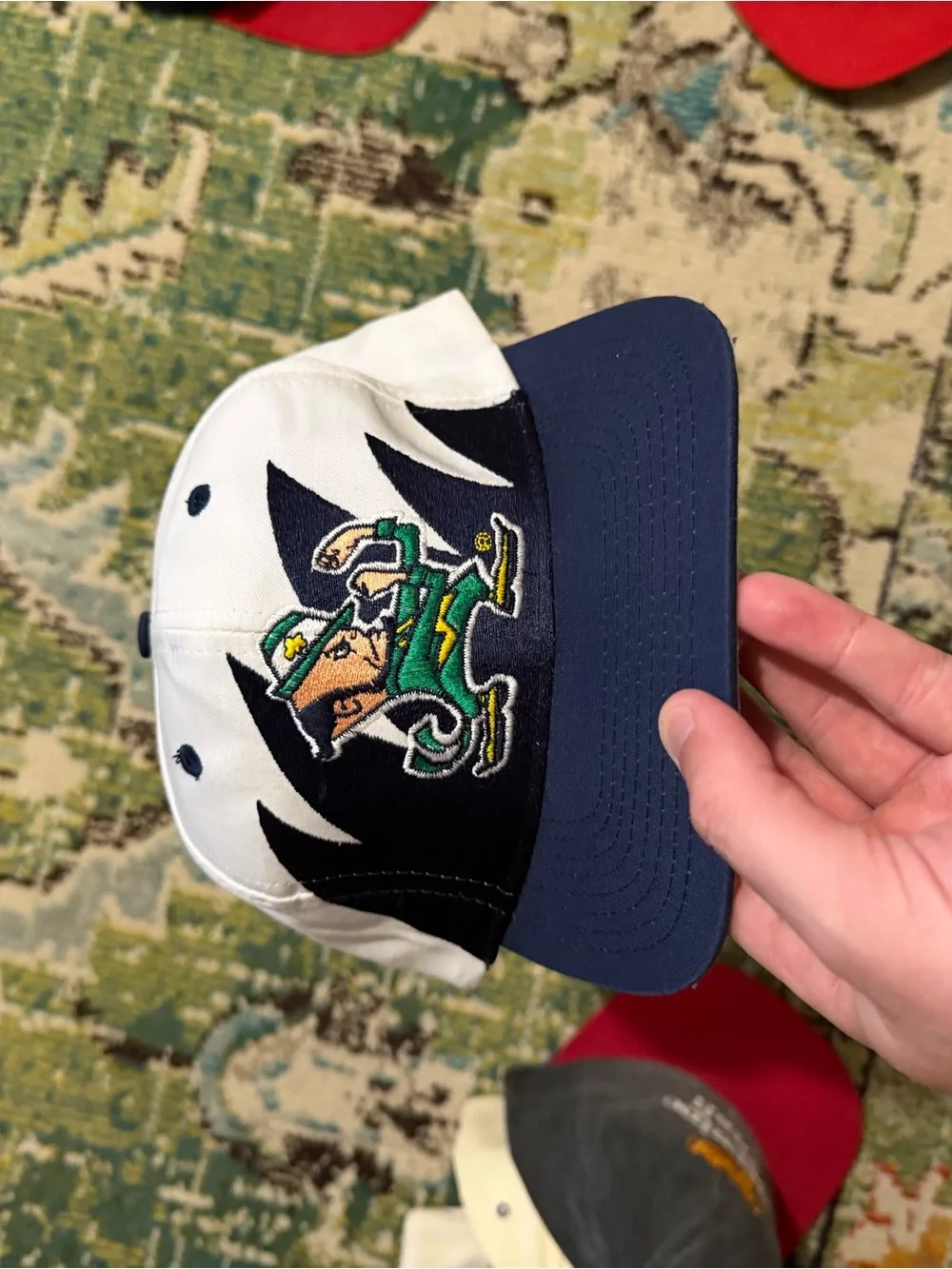 LOGO 7 White Navy Black Notre Dame Leprechaun Patch Snapback Hat